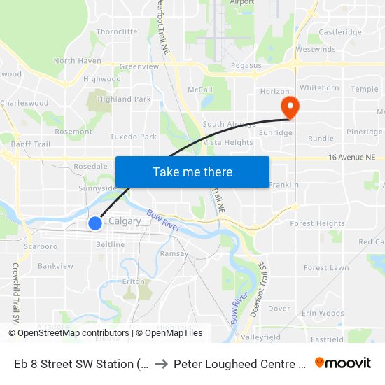 Eb 8 Street SW Station (Td Free Fare Zone) to Peter Lougheed Centre Physio Department map