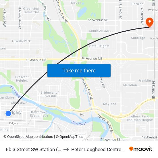 Eb 3 Street SW Station (Td Free Fare Zone) to Peter Lougheed Centre Physio Department map