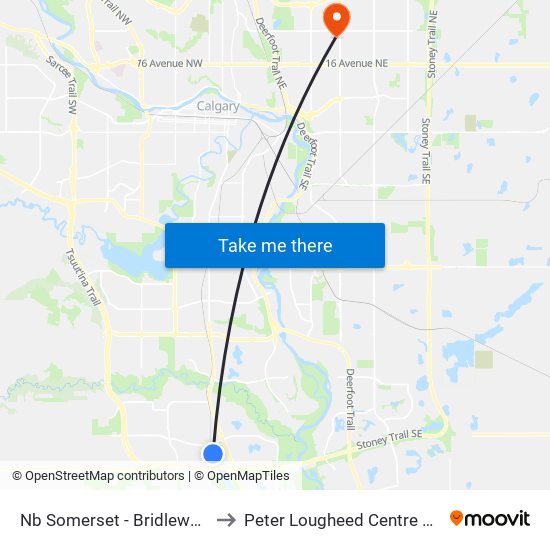 Nb Somerset - Bridlewood Ctrain Station to Peter Lougheed Centre Physio Department map