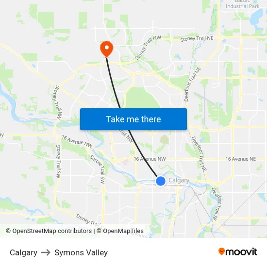 Calgary to Symons Valley map