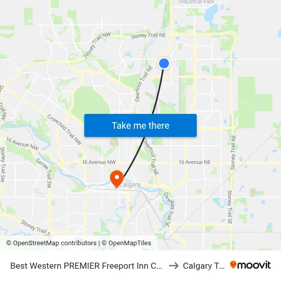Best Western PREMIER Freeport Inn Calgary Airport to Calgary Tower map