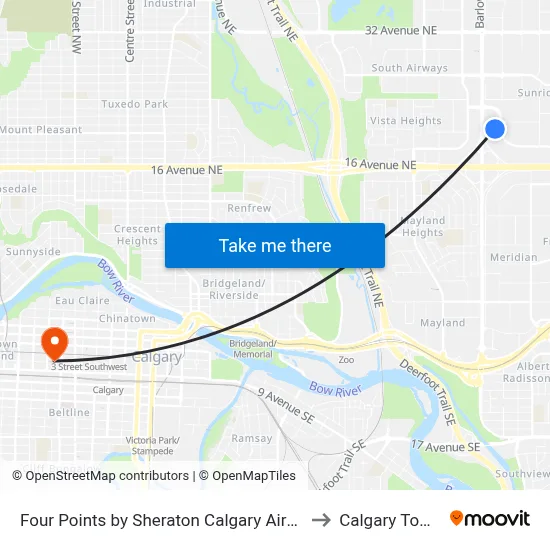 Four Points by Sheraton Calgary Airport to Calgary Tower map