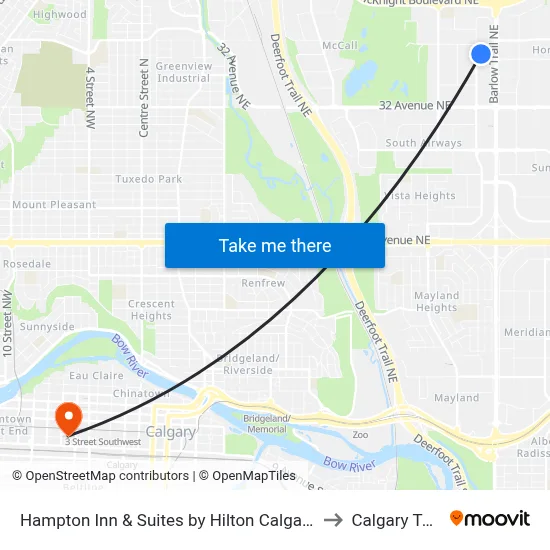 Hampton Inn & Suites by Hilton Calgary-Airport to Calgary Tower map