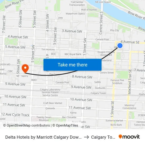Delta Hotels by Marriott Calgary Downtown to Calgary Tower map