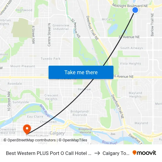 Best Western PLUS Port O Call Hotel Calgary to Calgary Tower map