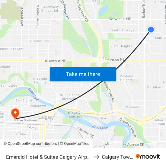 Emerald Hotel & Suites Calgary Airport to Calgary Tower map
