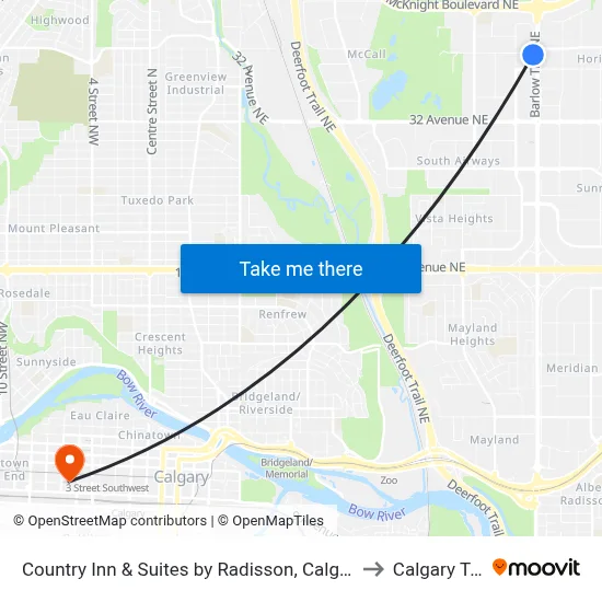 Country Inn & Suites by Radisson, Calgary-Northeast to Calgary Tower map