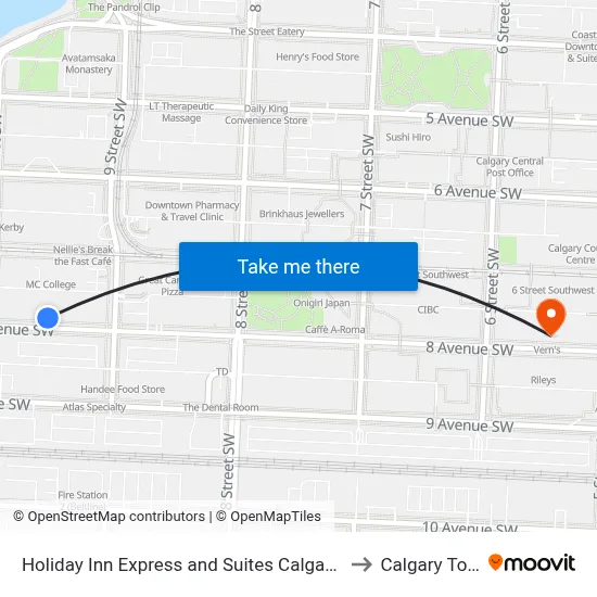 Holiday Inn Express and Suites Calgary by IHG to Calgary Tower map