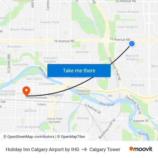 Holiday Inn Calgary Airport by IHG to Calgary Tower map