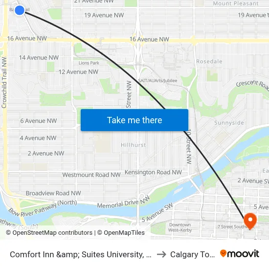 Comfort Inn &amp; Suites University, Calgary to Calgary Tower map