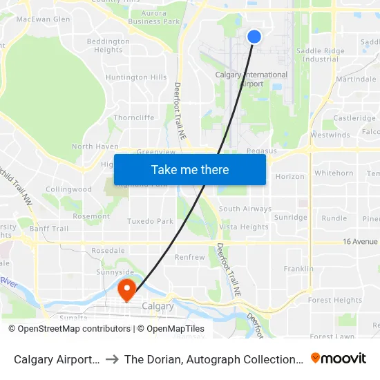 Calgary Airport YYC to The Dorian, Autograph Collection, Calgary map