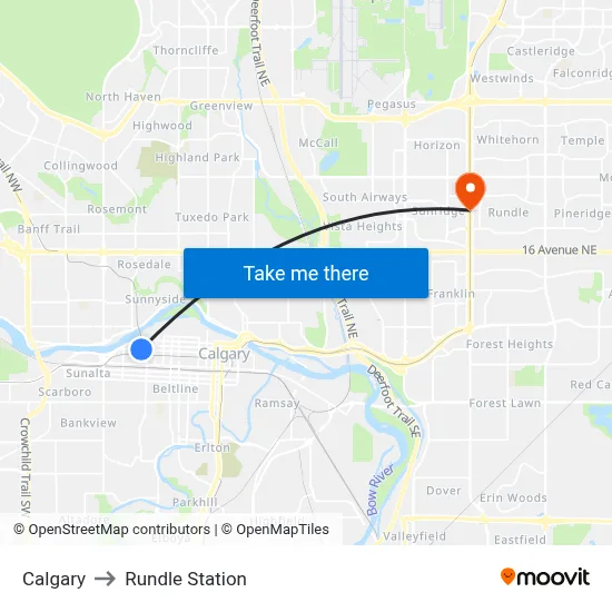 Calgary to Rundle Station map