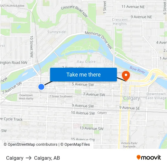 Calgary to Calgary, AB map