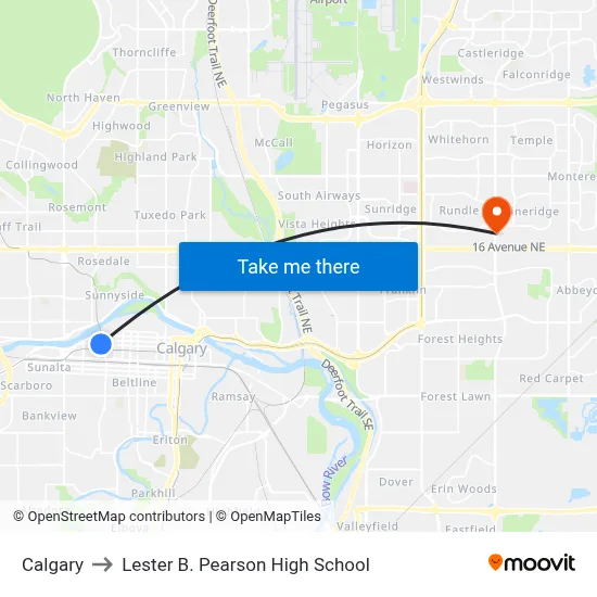 Calgary to Lester B. Pearson High School map