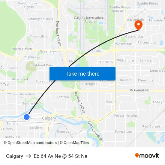 Calgary to Eb 64 Av Ne @ 54 St Ne map