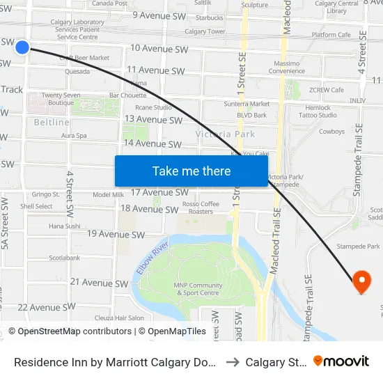 Residence Inn by Marriott Calgary Downtown/Beltline District to Calgary Stampede map