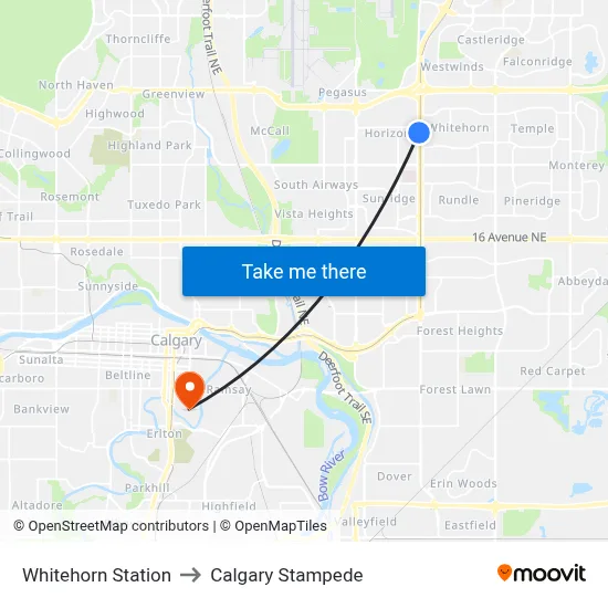 Whitehorn Station to Calgary Stampede map