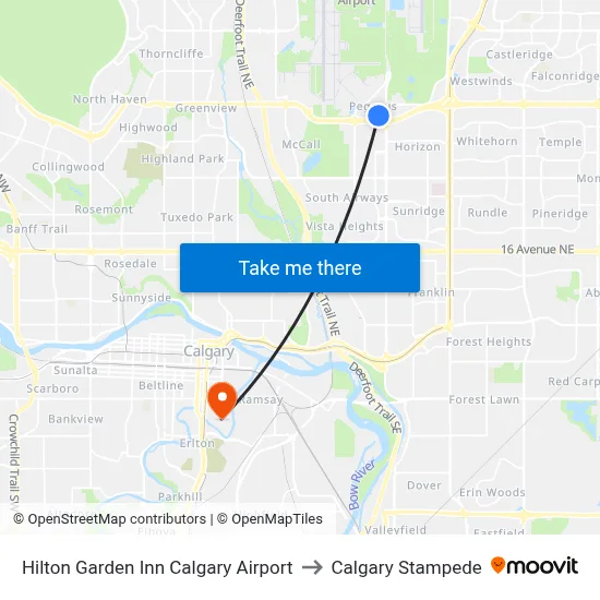Hilton Garden Inn Calgary Airport to Calgary Stampede map