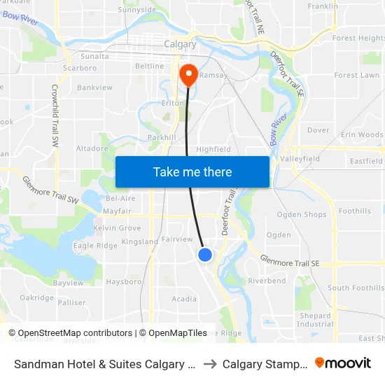 Sandman Hotel & Suites Calgary South to Calgary Stampede map