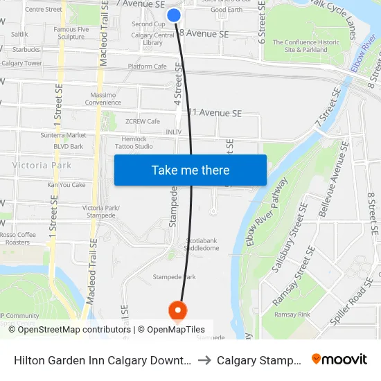 Hilton Garden Inn Calgary Downtown to Calgary Stampede map