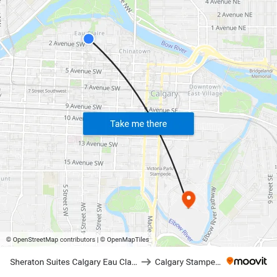 Sheraton Suites Calgary Eau Claire to Calgary Stampede map