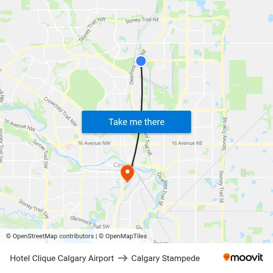 Hotel Clique Calgary Airport to Calgary Stampede map