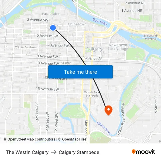 The Westin Calgary to Calgary Stampede map