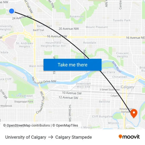 University of Calgary to Calgary Stampede map