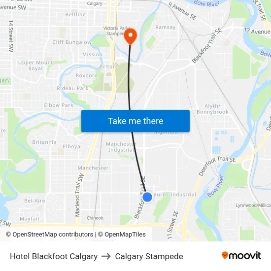 Hotel Blackfoot Calgary to Calgary Stampede map