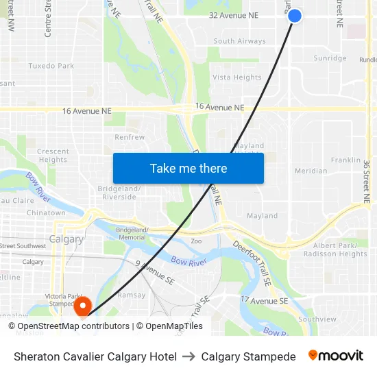 Sheraton Cavalier Calgary Hotel to Calgary Stampede map
