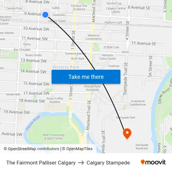 The Fairmont Palliser Calgary to Calgary Stampede map