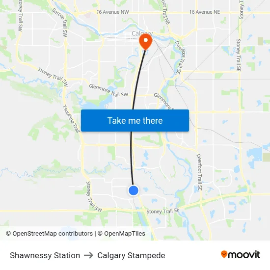 Shawnessy Station to Calgary Stampede map