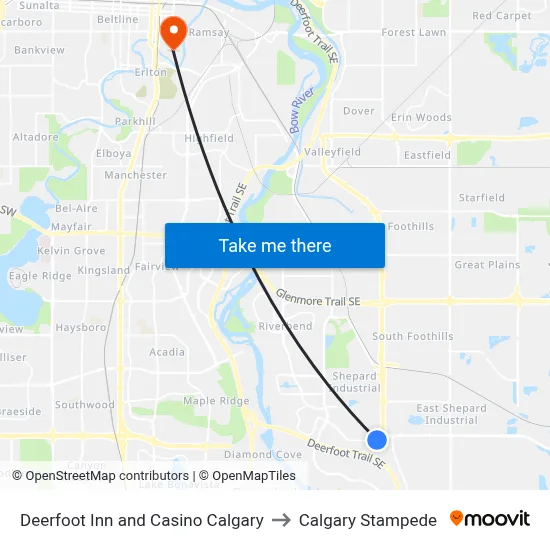 Deerfoot Inn and Casino Calgary to Calgary Stampede map