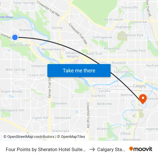 Four Points by Sheraton Hotel Suites Calgary West to Calgary Stampede map