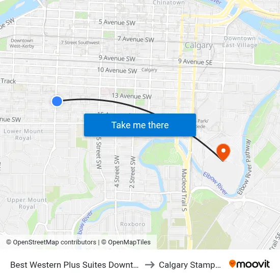 Best Western Plus Suites Downtown to Calgary Stampede map