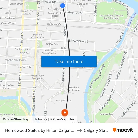 Homewood Suites by Hilton Calgary Downtown to Calgary Stampede map