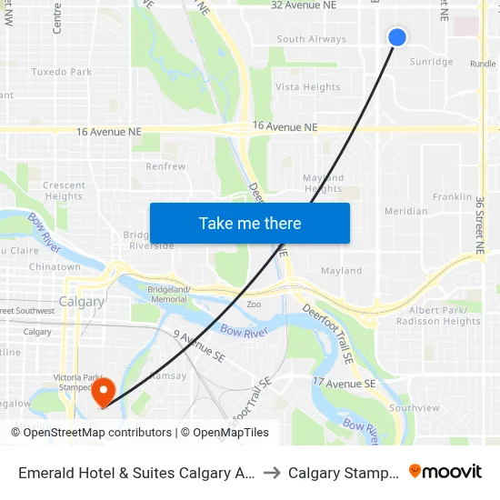 Emerald Hotel & Suites Calgary Airport to Calgary Stampede map