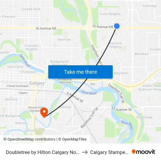 Doubletree by Hilton Calgary North to Calgary Stampede map
