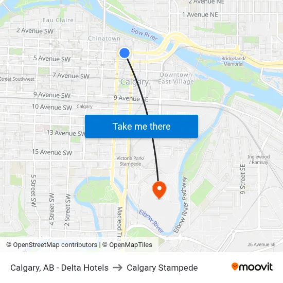 Calgary, AB - Delta Hotels to Calgary Stampede map