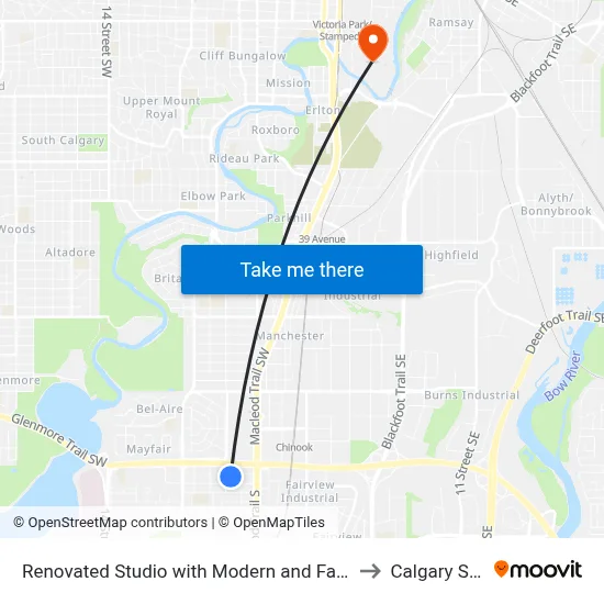 Renovated Studio with Modern and Farmhouse Decor 8, Calgary to Calgary Stampede map