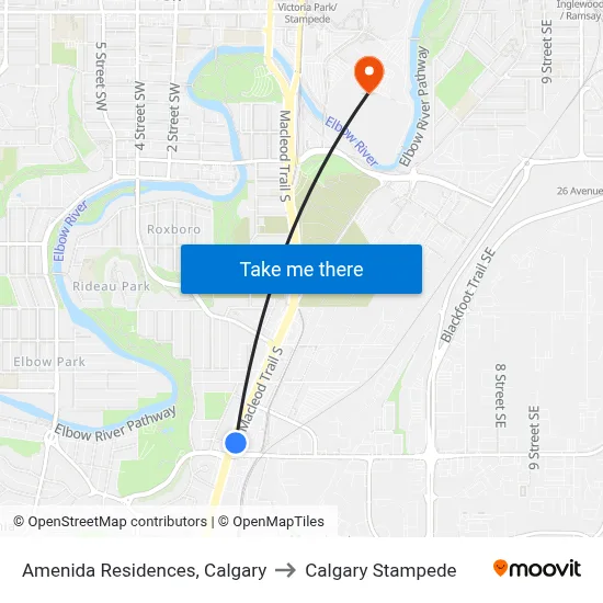 Amenida Residences, Calgary to Calgary Stampede map