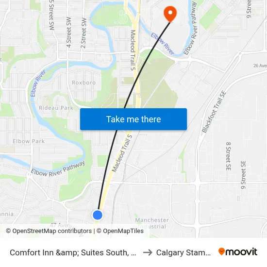 Comfort Inn &amp; Suites South, Calgary to Calgary Stampede map