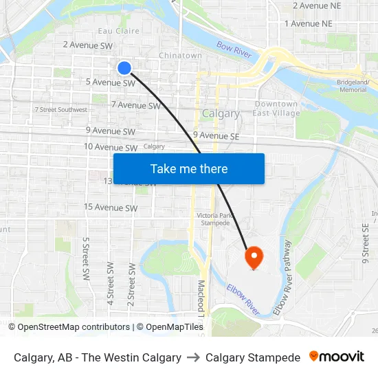 Calgary, AB - The Westin Calgary to Calgary Stampede map