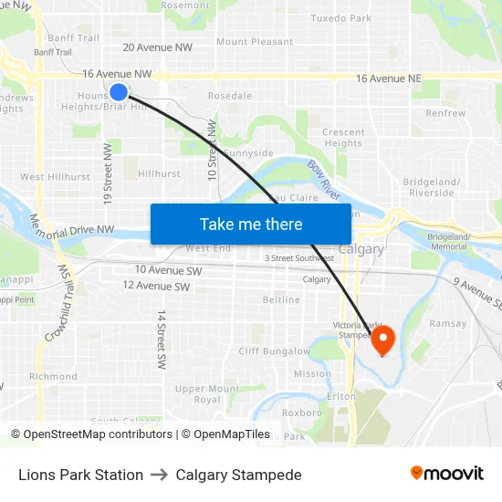 Lions Park Station to Calgary Stampede map
