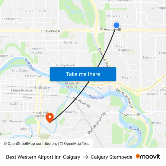 Best Western Airport Inn Calgary to Calgary Stampede map