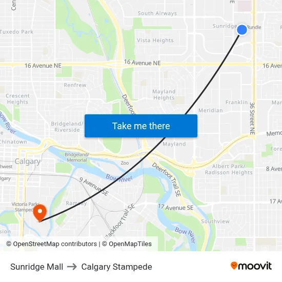 Sunridge Mall to Calgary Stampede map