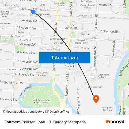Fairmont Palliser Hotel to Calgary Stampede map