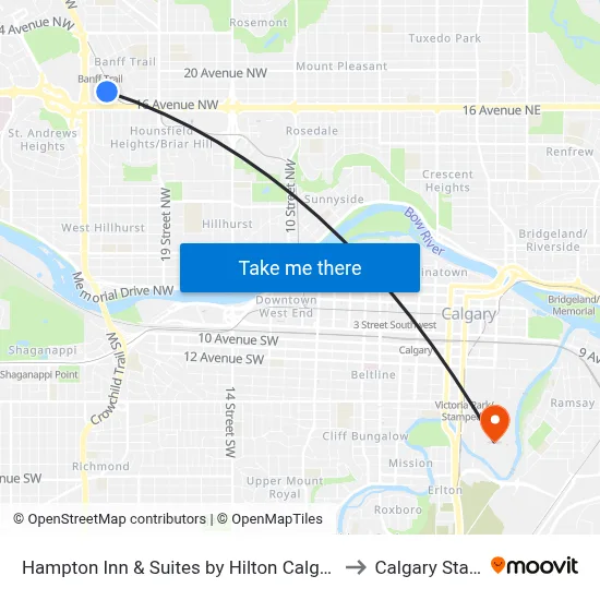 Hampton Inn & Suites to Calgary Stampede map