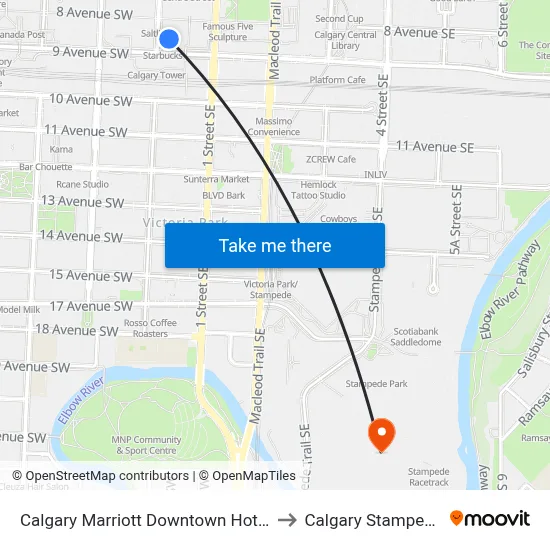 Marriot Calgary (Downtown) to Calgary Stampede map