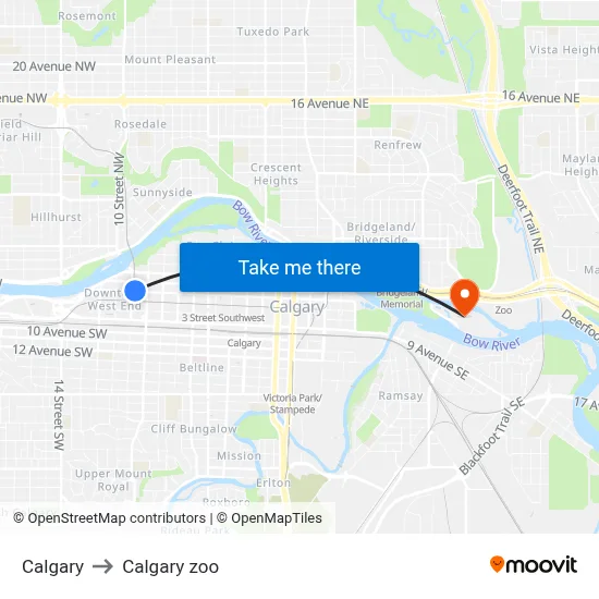Calgary to Calgary zoo map